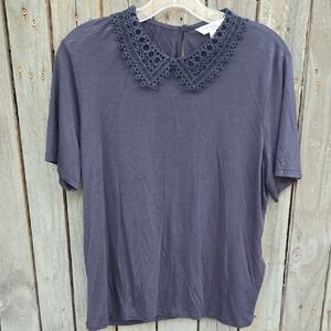 LK Bennett Sloane Blue Top with Lace Collar
